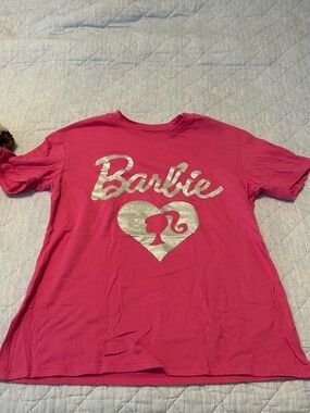 Barbie' Hot Pink Graphic Tee with Silver Heart Logo